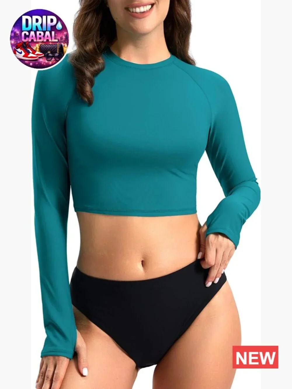 Long Sleeve Crop UPF 50+ Sun Protection Rash Guard Swim Top Quick Dry